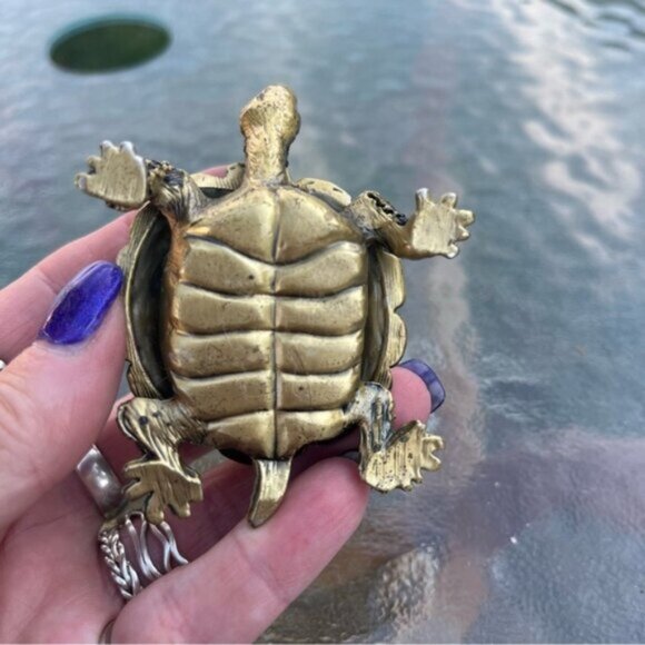 Metal Turtle Trinket Box with Crystals & Marbled Enamel Lined - Picture 5 of 7